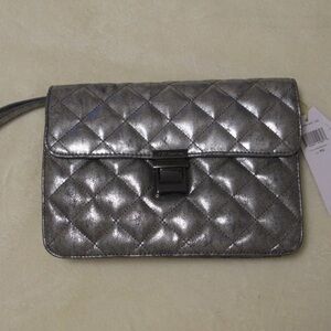 BCBG 'Clueless' Silver - Quilted Convertible Clutch Bag Vegan Leather NWT